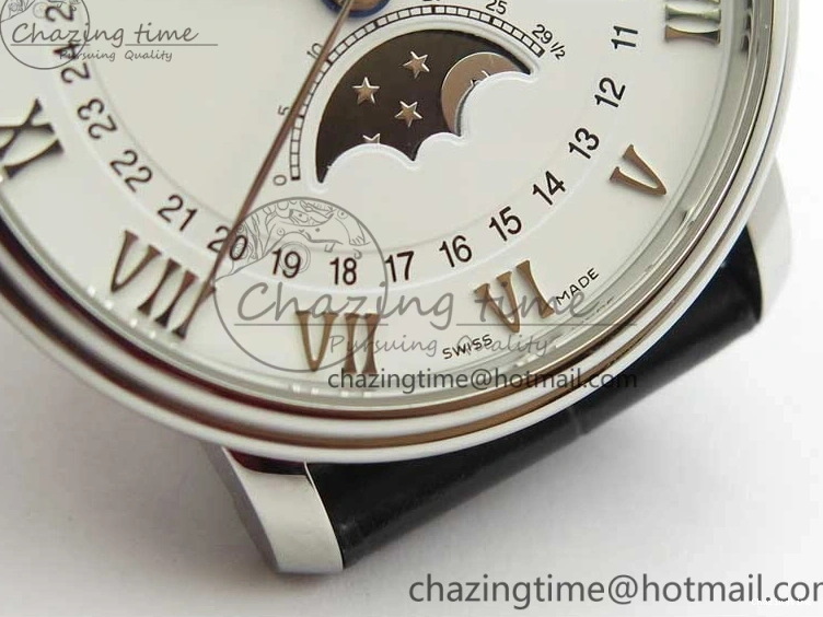 0311 MultiPurpose Villeret 6654 SS Complicated Function OMF 1:1 Best Edition White Dial on Black Leather Strap A6654 V 7901